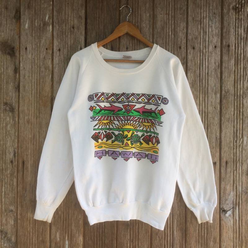 Selten Vintage Hawaii Buntes Design Sweatshirts Unisex Mittlere Größe von vintagegallaggers