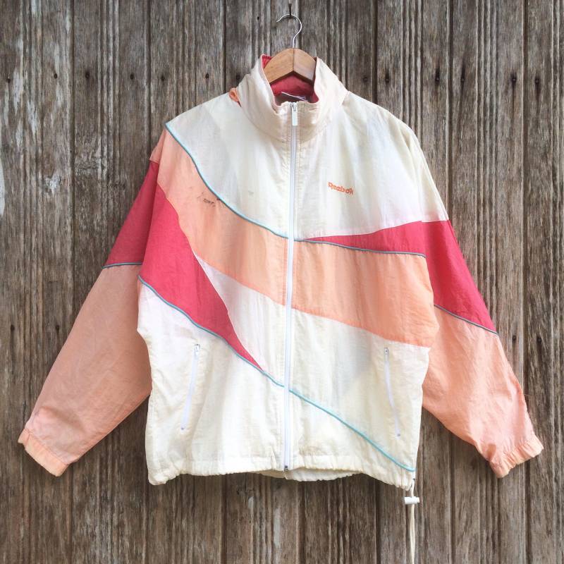 Selten Vintage Reebok Windbreaker Jacke Multicolour Style Schönes Design Mittlere Größe von vintagegallaggers
