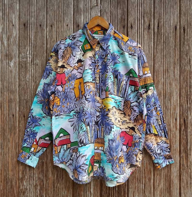 Vintage Button Down Shirts Abstrakte Malerei Farbenfroher Stil Nettes Design Mittlere Größe von vintagegallaggers