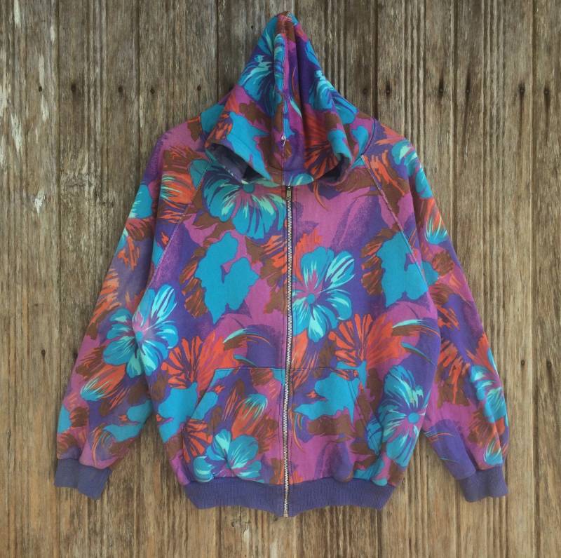 Vintage Pullover Hoodie Bunte Kunst Blumen Design Unisex Mittlere Größe von vintagegallaggers