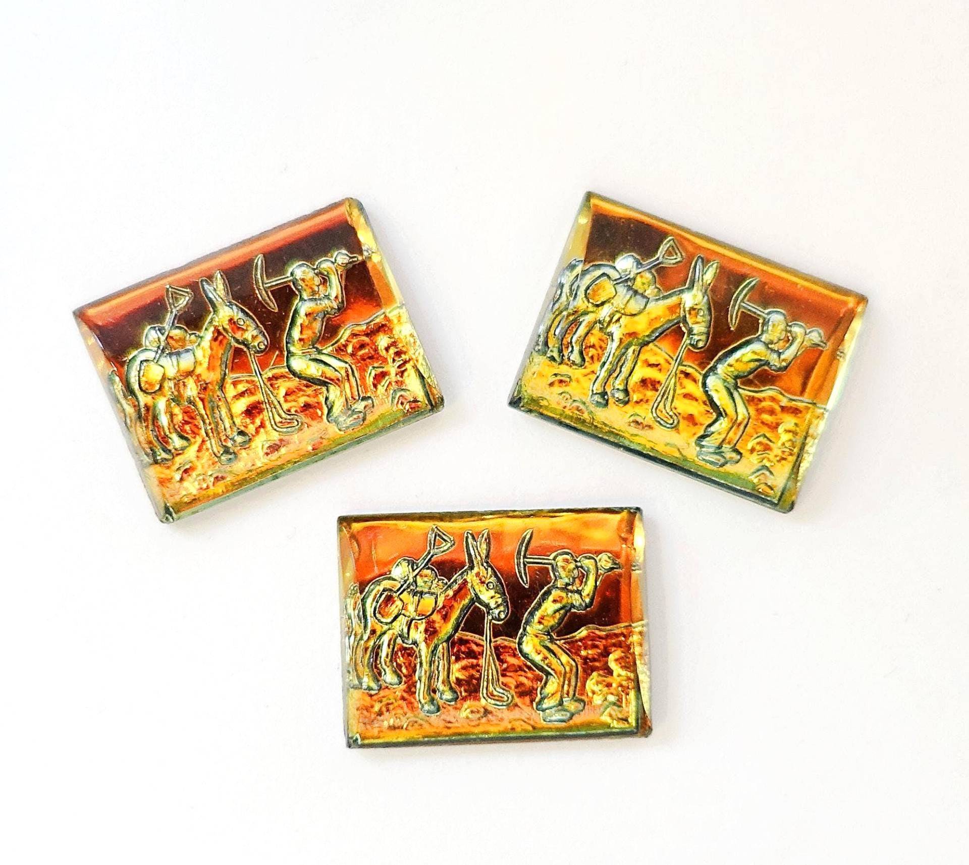 2 Cabochons Esel Rechteck 16x12mm Handgemachte Glassteine Sahara Orange Gelb Bauer Original Made in West Germany 1970 von vintageglassstones