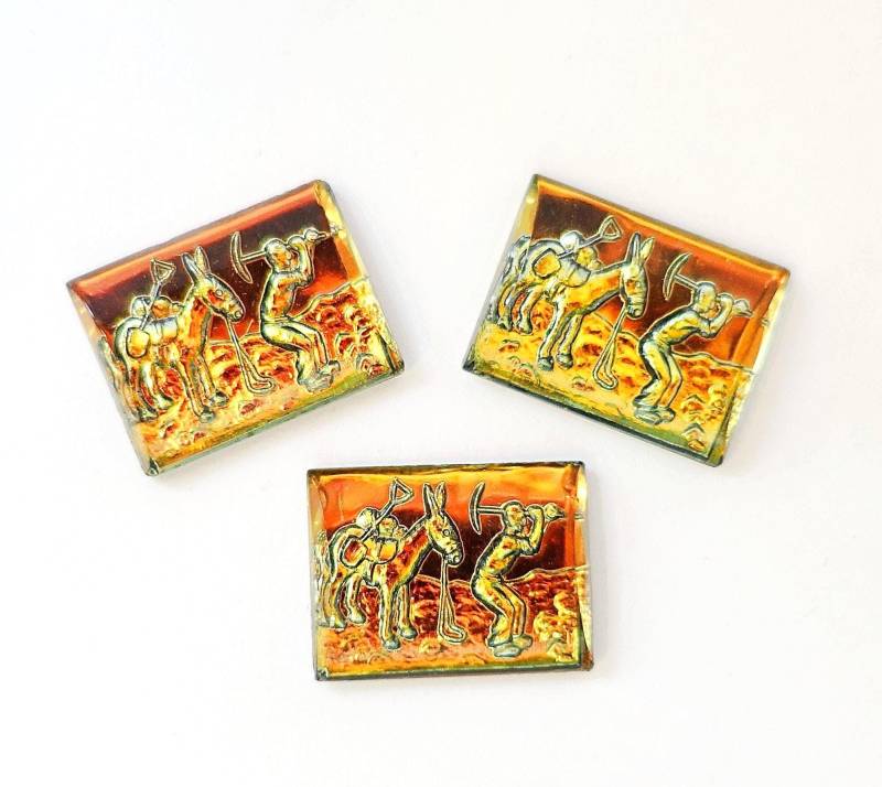 2 Cabochons Esel Rechteck 16x12mm Handgemachte Glassteine Sahara Orange Gelb Bauer Original Made in West Germany 1970 von vintageglassstones