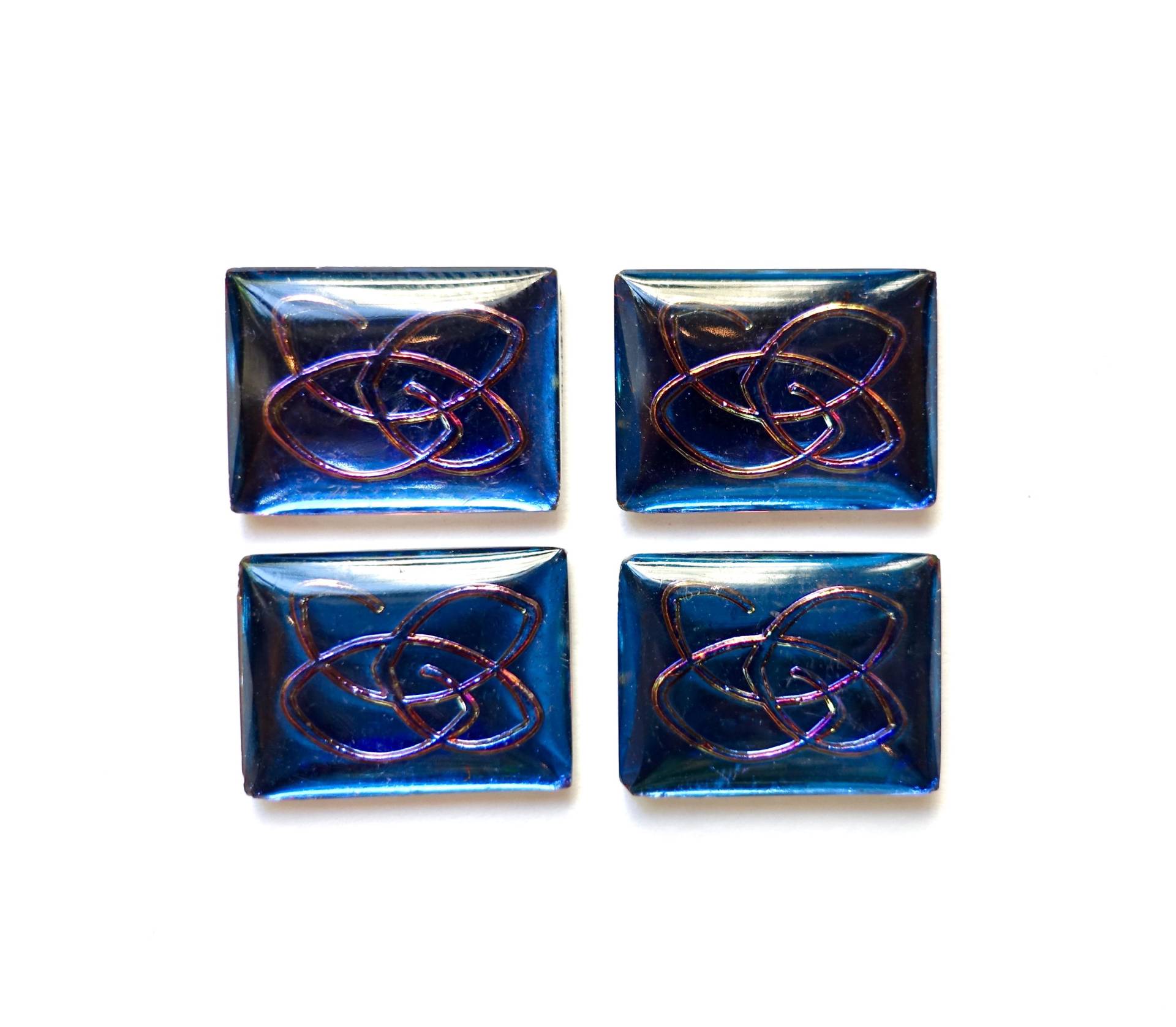 2 Cabochons Galaxie Rechteck 16x12mm Handgemachte Glassteine Heliotrop Blau Pink Weltraum Weltall Original Made in West Germany 1970 von vintageglassstones