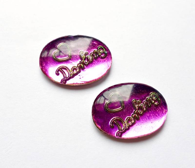 2 Cabochons Handgemachte Glassteine Oval Darling 18x13 Mm Liebe Love Partner Pink Iridis Original Made in Germany 1970 von vintageglassstones