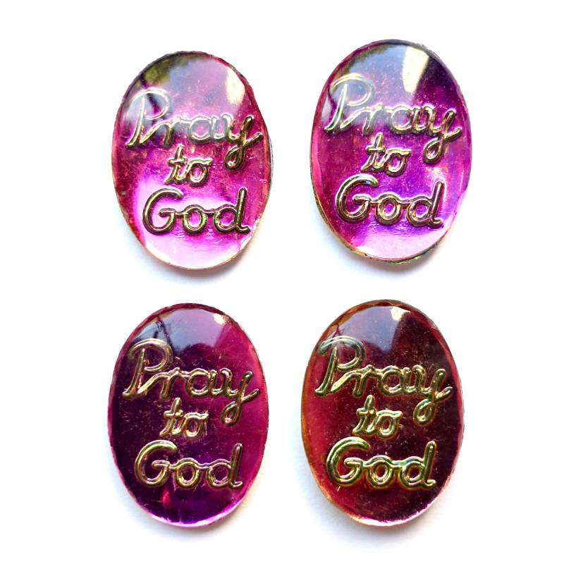 2 Cabochons Pray To God Handgemachte Glassteine Oval 18x13 Mm Christus Christentum Pink Iridis Jesus Gott Original Made in Germany 1970 von vintageglassstones
