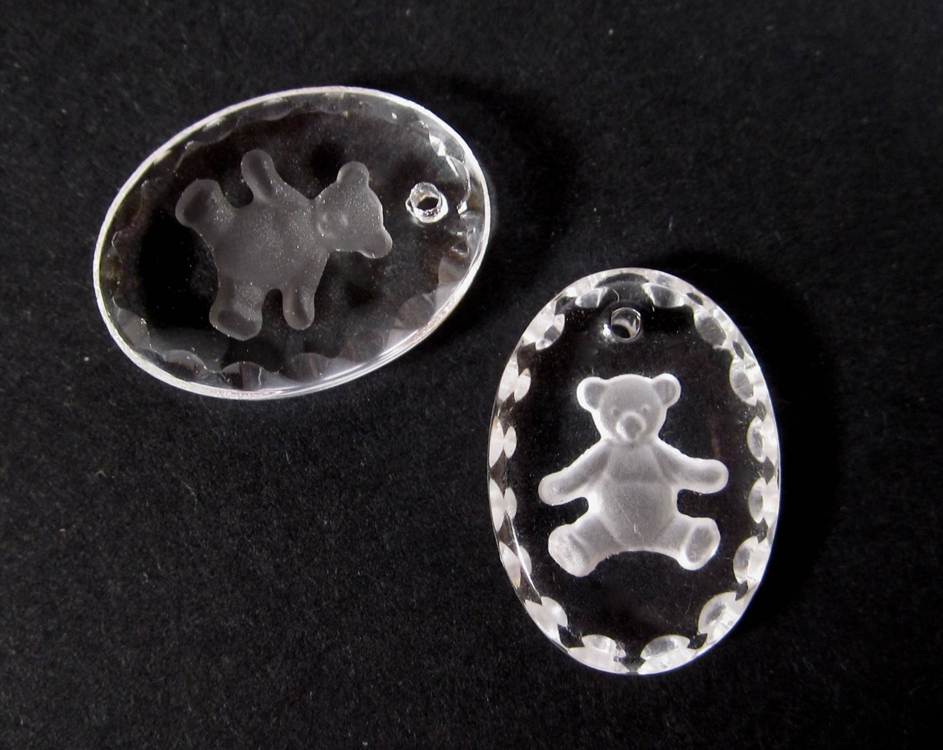 2 Glas Teddy Bär Anhänger Oval Handgemachte Glassteine 18x13 Mm Herz Transparent Matt Teddybär Original 1970 von vintageglassstones