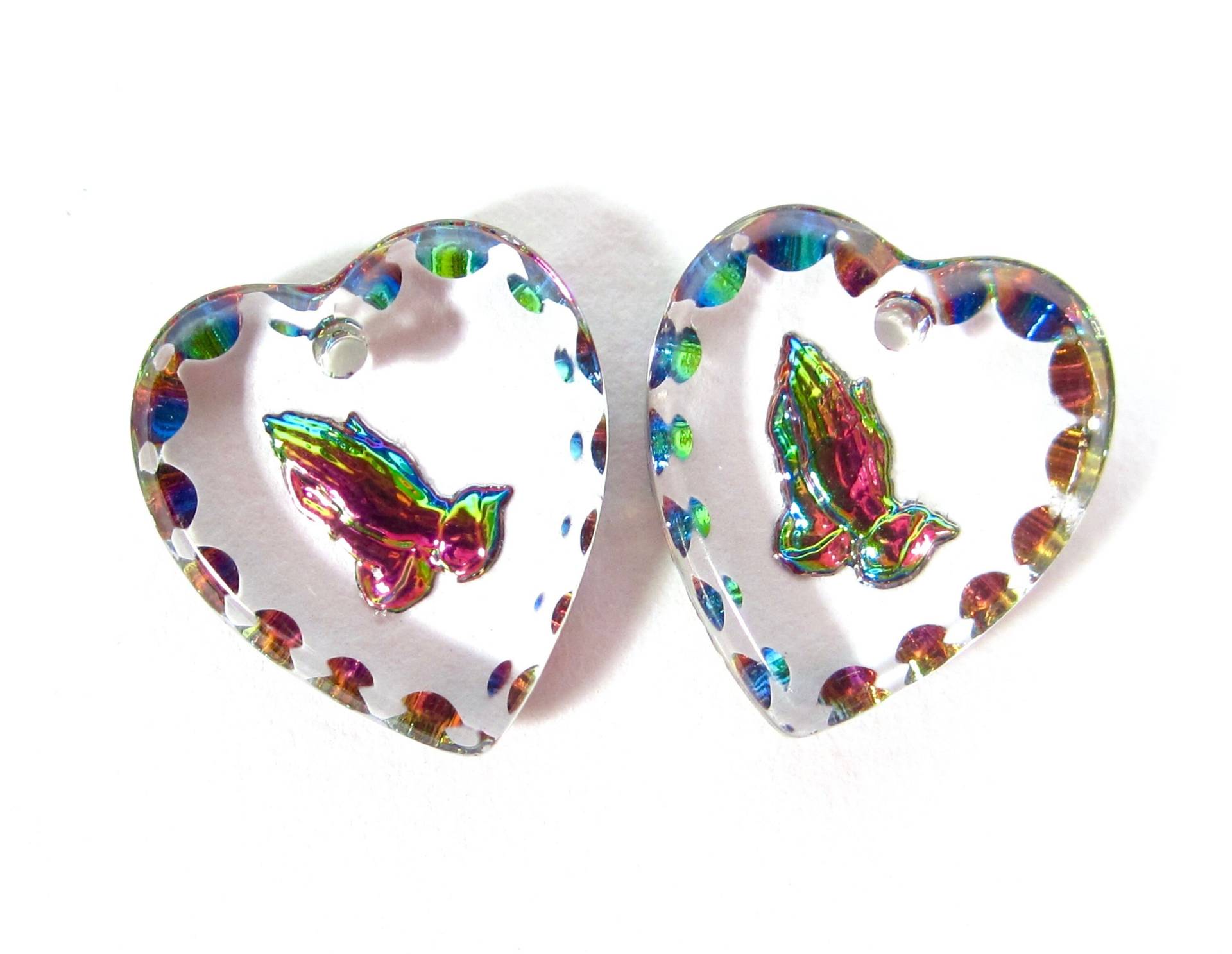 2 Handgemachte Herz Anhänger Glassteine 12x11 Mm Betende Hände Transparent Pink Grün Kristall Strass Original Made in Germany Ca. 1970 2 Handgemachte Herz Anhänger Glassteine 12x11 Mm Betende Hände Transparent Pink Grün Kristall Strass Original Made in Germany Ca. 1970 von vintageglassstones