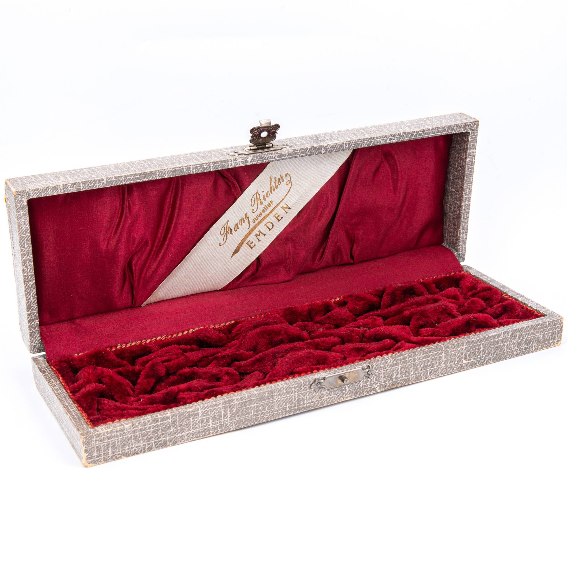 24 X 8 cm - Antike Schmuckschatulle Besteckschatulle Franz Richter Juwelier Emden | 1871-1931 Aus Holz Mit Samt/stoff Um 1905 von vintagejuwelier