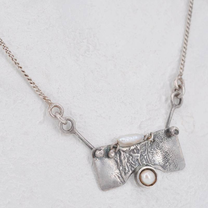 39 cm - Hochwertige True Vintage Goldschmiede Filigran Handarbeit in Silber 925 Halskette Collier Mit Keshi- & Akoyaperle Meisterpunze von vintagejuwelier