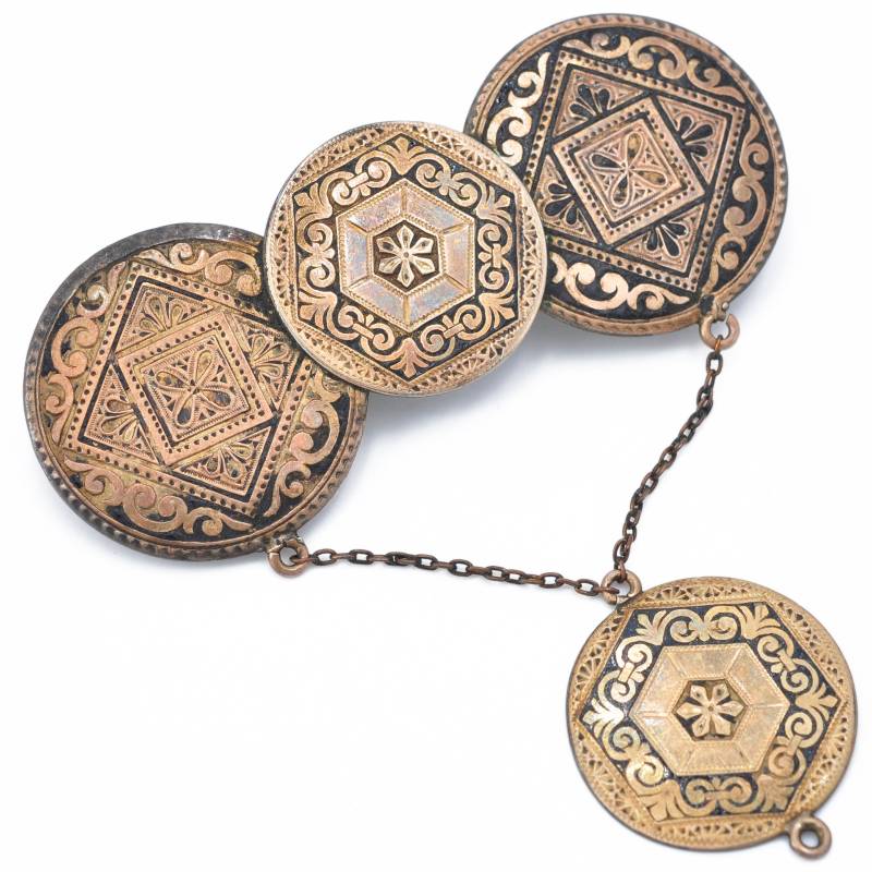 5 cm - Antike Orient Silber Niello Asien Brosche Mit Hängelement Geschwärzt Tula Um 1900 von vintagejuwelier