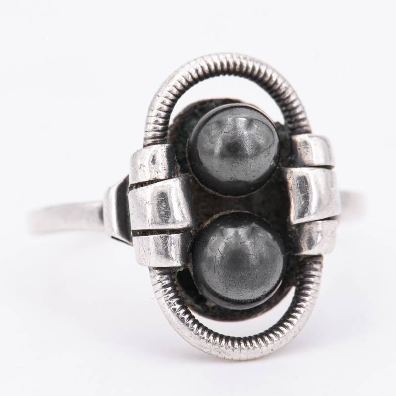 Gr. 56 - Vintage Silber 835 Design Damenring Mit Zwei Tahitiperlen Handarbeit Um 1975 von vintagejuwelier