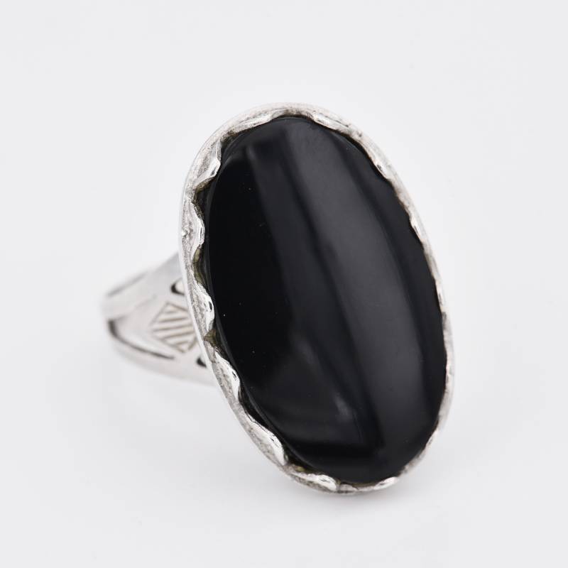 Gr. 63 - True Vintage Silber 925 Damenring Mit Schwarzem Ovalen Onyx Herstellersignet "Csw" Filigran Um 1970 von vintagejuwelier