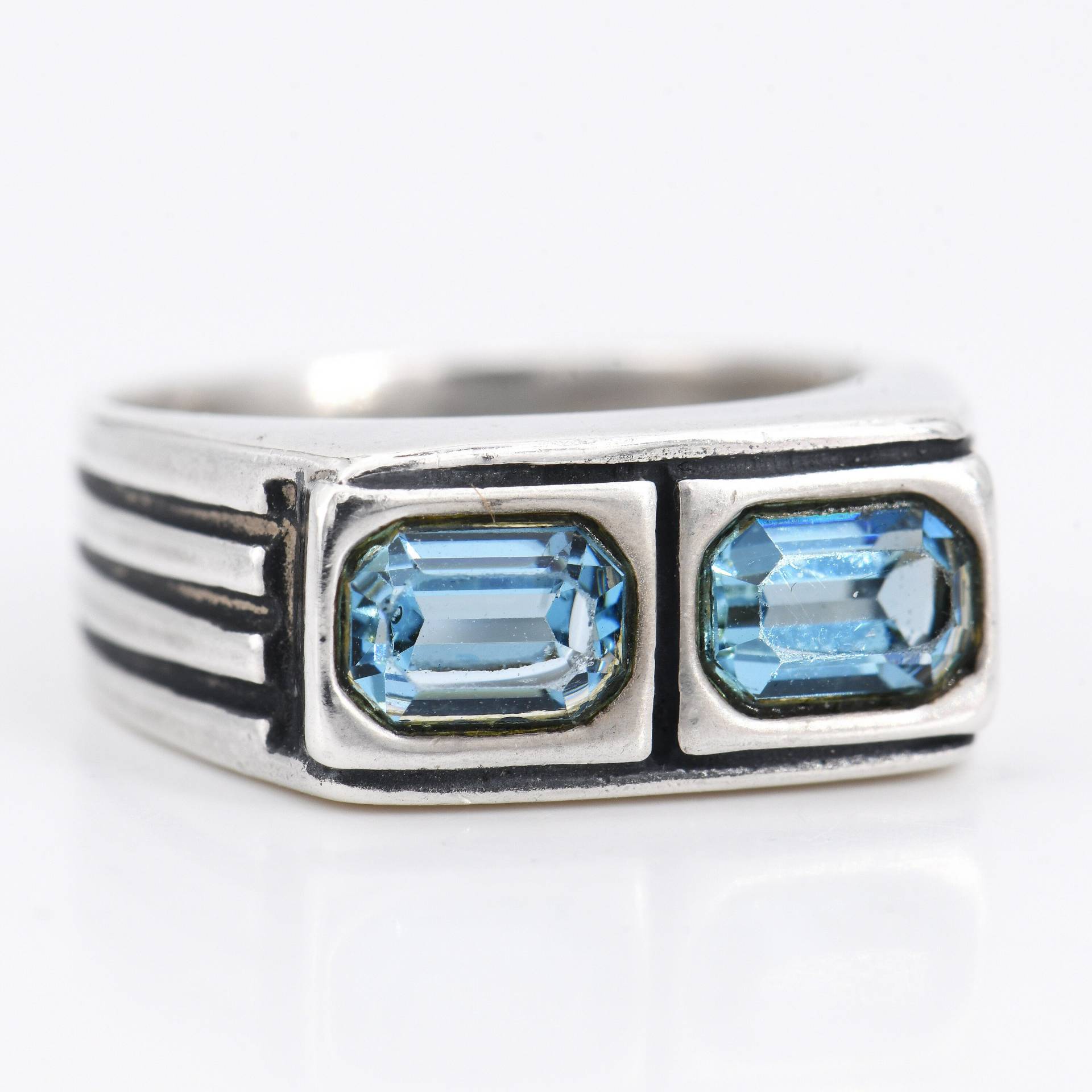 Gr.52 - True Vintage Sterlingsilber 925 Damenring Mit Blautopasen Eleganter Zeitgeist Der 70Er Jahre von vintagejuwelier