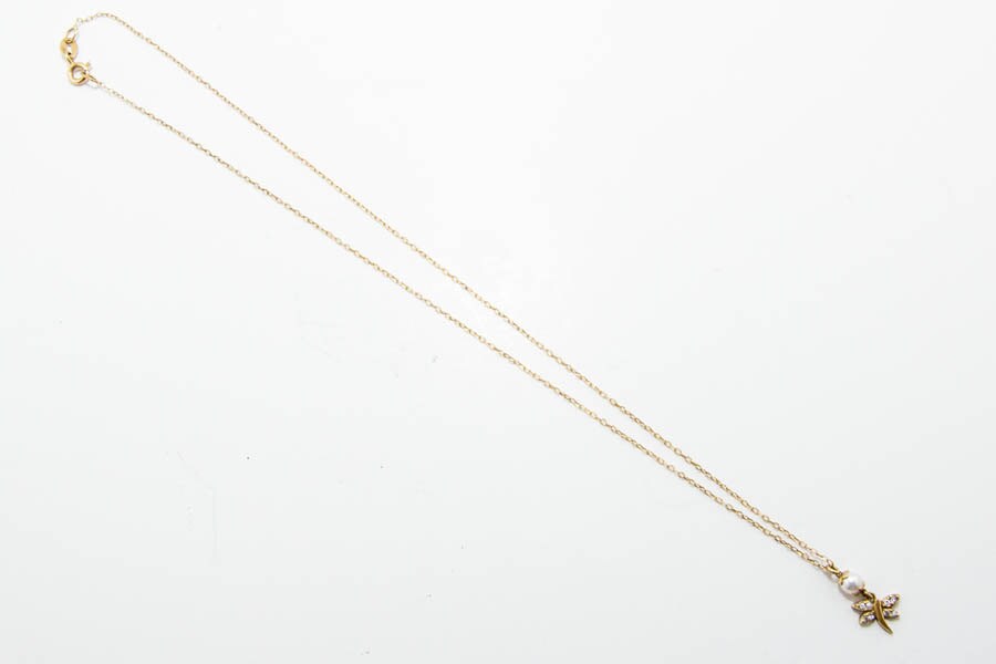 sterling Silber-Vergoldeten Anhänger Mit Kette "Drachenfliege" Perle Und Zirkonia/Silber Ideales Geschenk von vintagekosmima