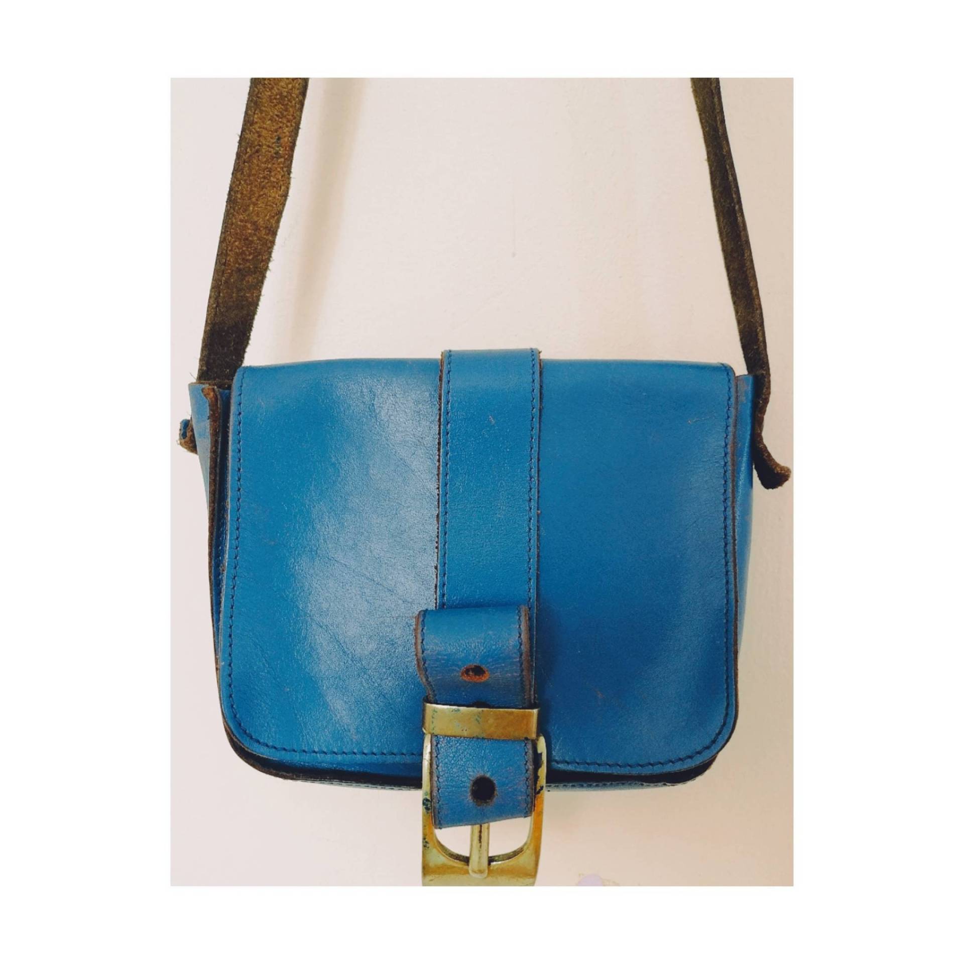 Vintage Blaue Leder Crossbody Tasche 70Er Hippie Schultertasche von vintagelolitas