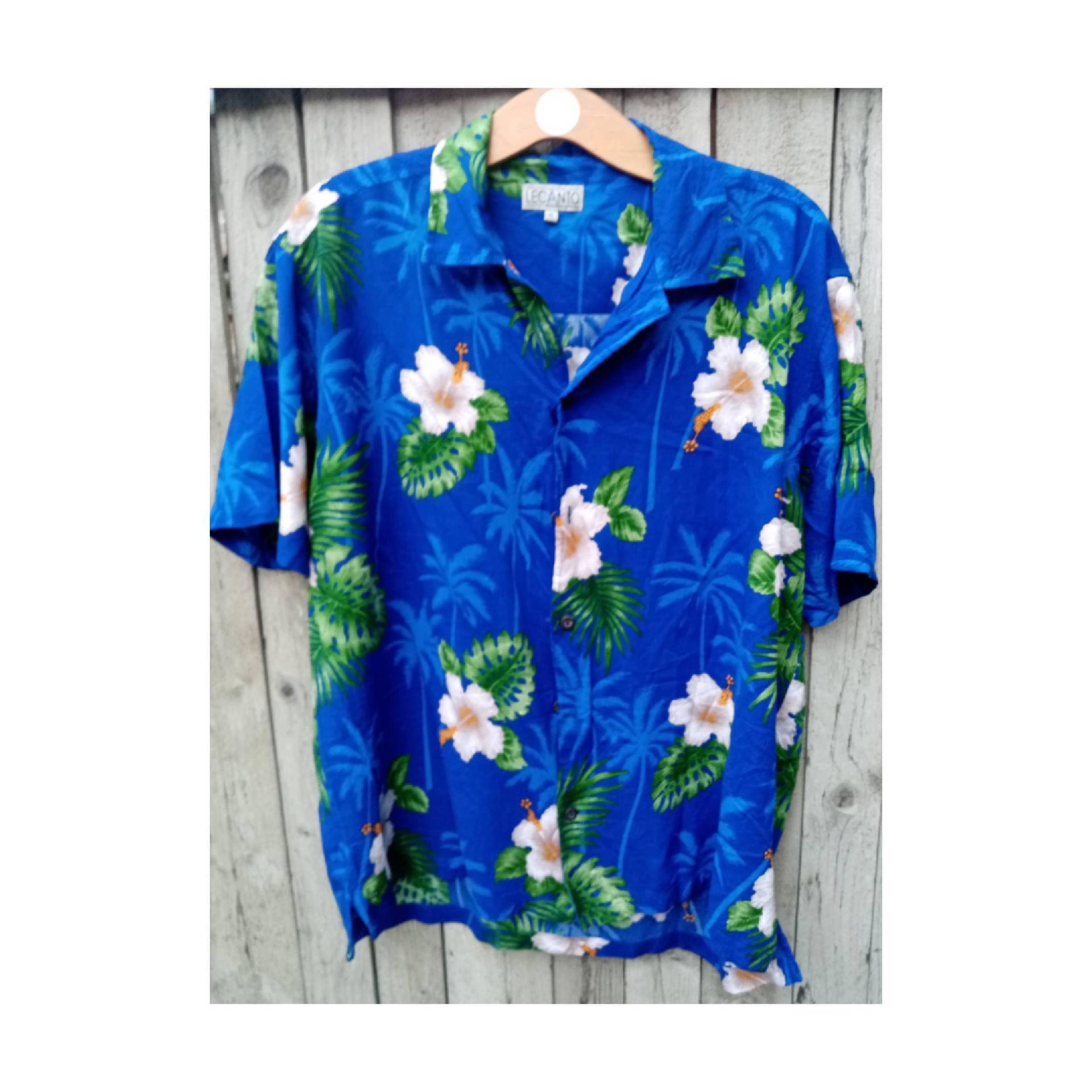 Vintage Herren Hawaii Shirt Floral Blau Weiß Kurzarm L von vintagelolitas