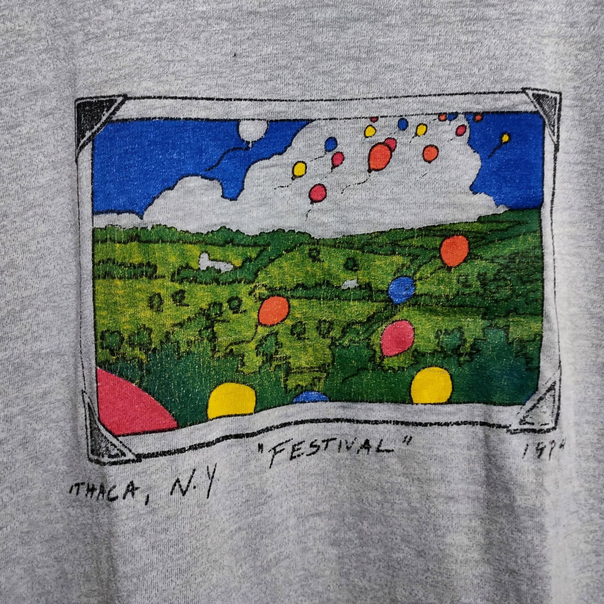 80Er Vintage 1984 Ithaca New York Festival Graues T-Shirt von vintageteesonline