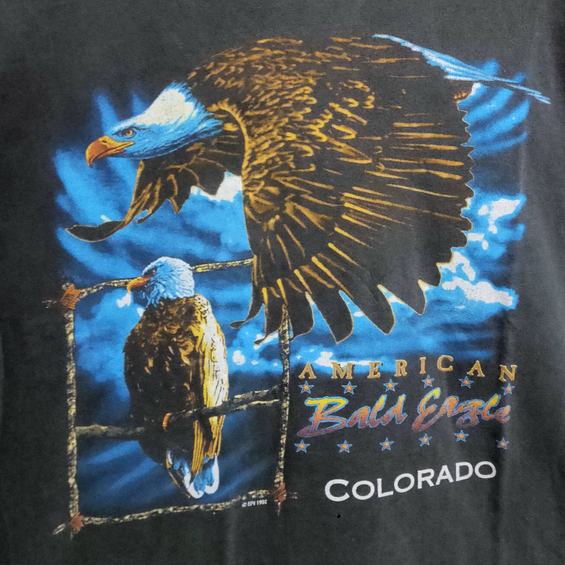 90Er Vintage 1997 Weißkopfseeadler Colorado Faded Black T-Shirt von vintageteesonline