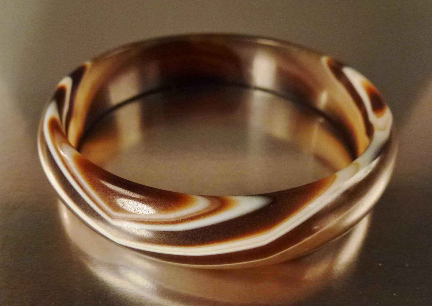 Armband Achat Braun Und Beige Achat Ca. 3 in Diam Rund Striations von vintagevasso