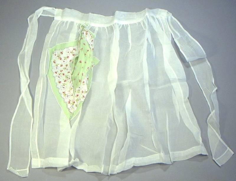 Bezaubernde Schürze Gänseblümchen Plissee Handarbeit Mit Tasche Weiß Gaze Baumwolle Mint von vintagevasso