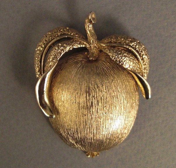 Brosche Apfel Goldton Signiert Sarah Coventry Runde Vintage Pin Groß von vintagevasso