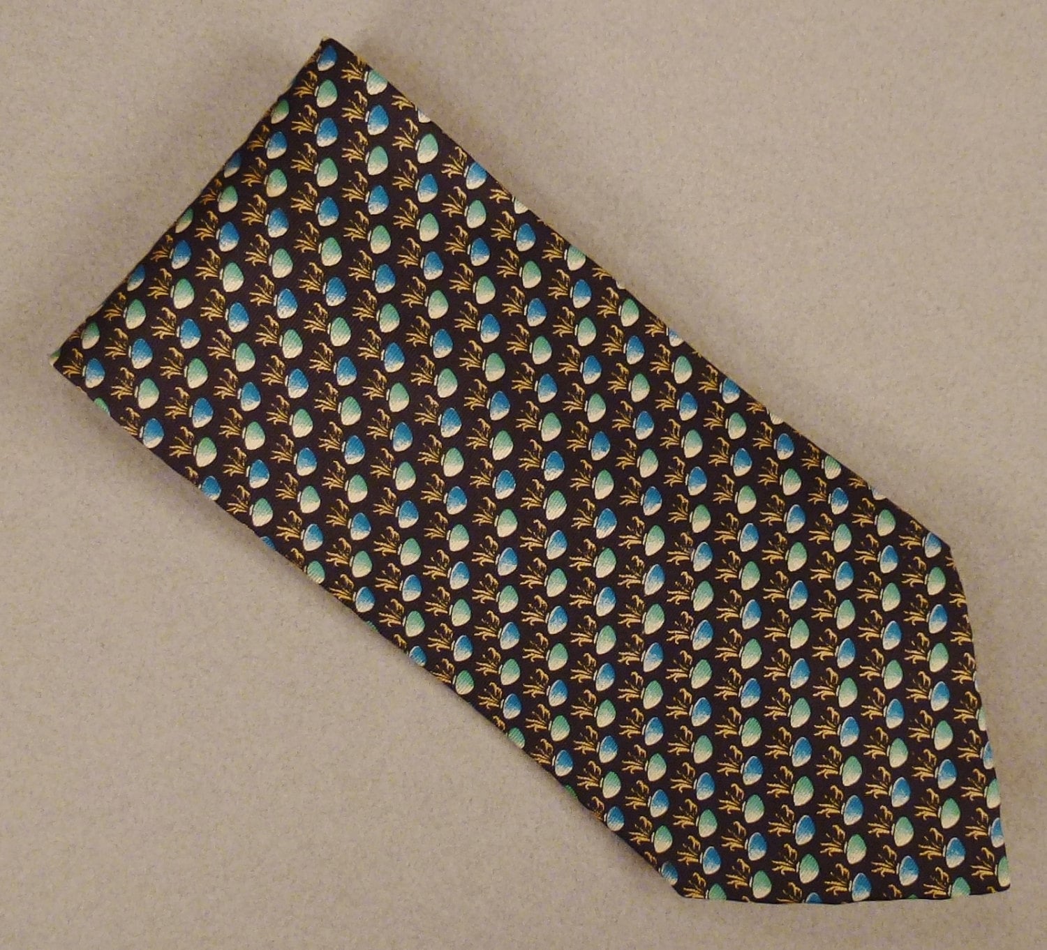 Designer Christian Dior Monsieur Krawatte Seide Köper Blaue Punkte Vasen Design Auf Schwarz 60 X 3/4 von vintagevasso