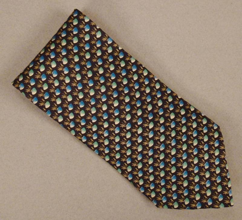 Designer Christian Dior Monsieur Krawatte Seide Köper Blaue Punkte Vasen Design Auf Schwarz 60 X 3/4 von vintagevasso