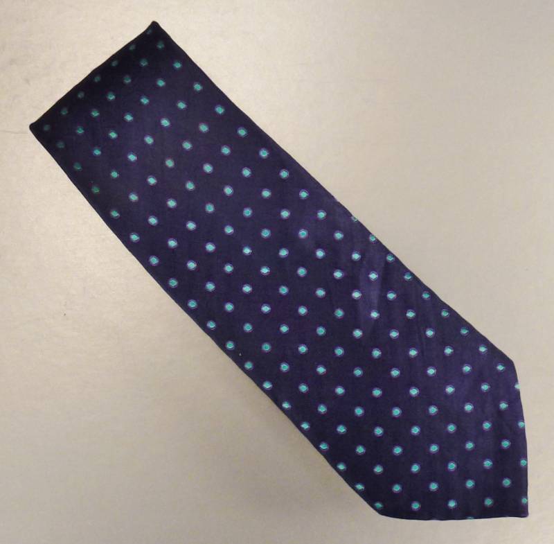 Designer Hals Tie Renoma Seide Satin Gewebt Punkte Design 1970Er 62 X Ca. 3 in Blau Turquoise von vintagevasso
