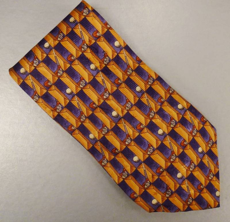 Designer Robert Talbott Krawatte Seide Damast Golfclubs Golfballs Bunt 58 in Lang 4 Breit von vintagevasso