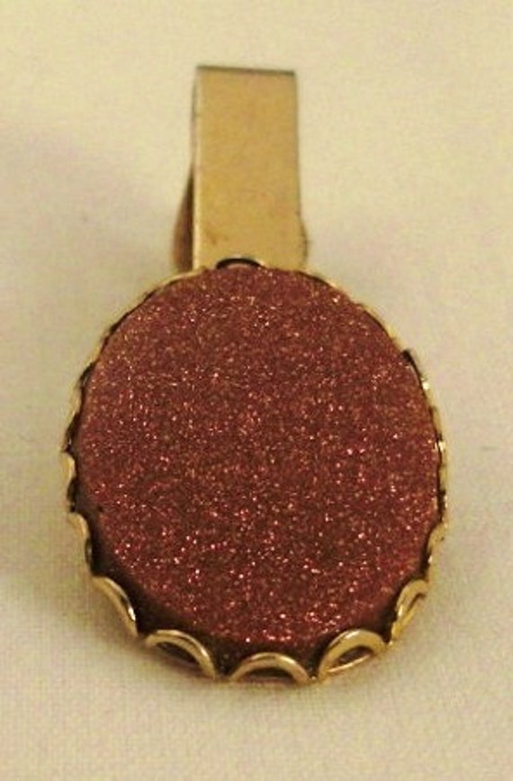 Krawattenklammer Sandstein Vintage Goldfarben Große Lünette von vintagevasso
