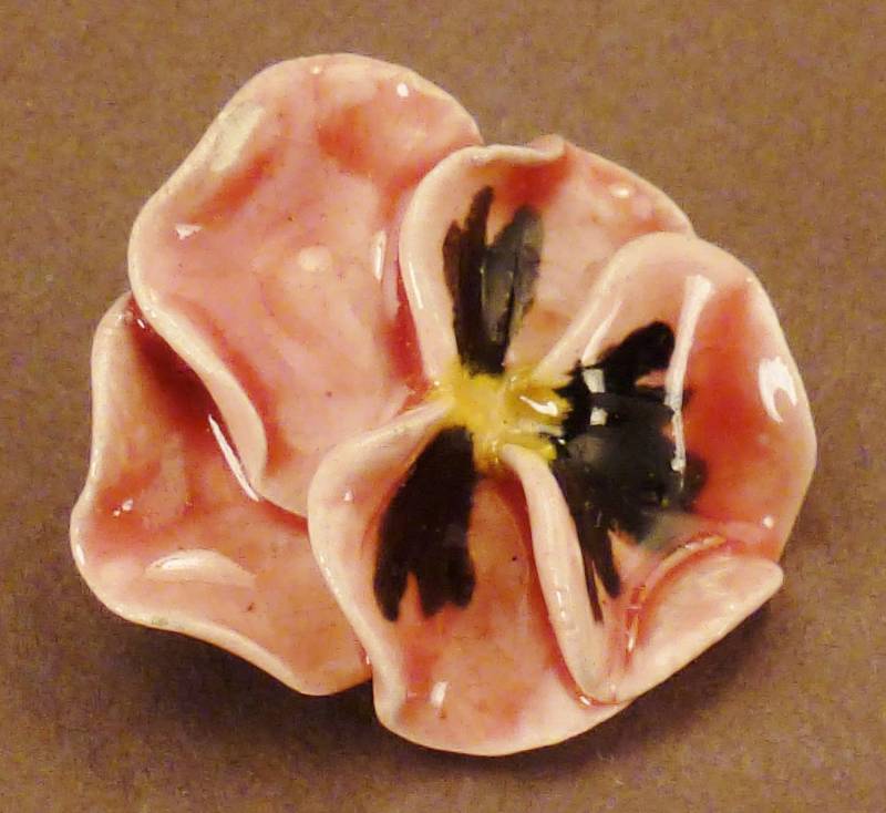 Pansy Button Porzellan Handgefertigt Handgemalt Bunt Rosa 1 1/4 X Zoll Künstlerisch von vintagevasso