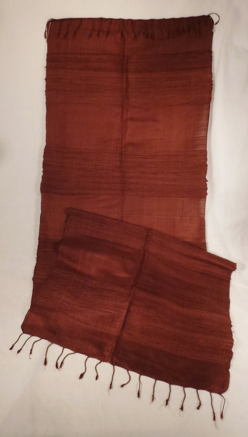 Seidenschal 1950S Handgewebt Schal Handgefärbt Satt Schokobraun Farbe 60 X 17, 5 Hand Fransen Thailand Siam von vintagevasso