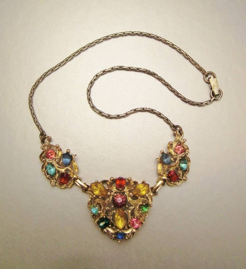 Vintage Halskette Goldfarben Facettiert Strass 15 in Long von vintagevasso