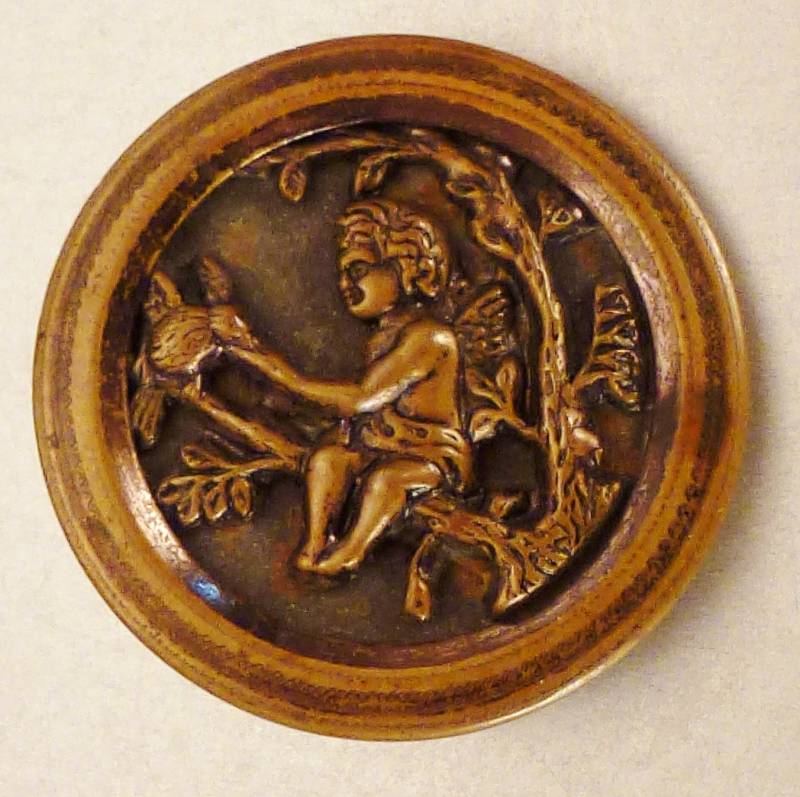 Vintage Knopf Junge Vogel Auf Baum Metall Vergoldet Messing Geprägt Groß 1 3/8 Durchmesser von vintagevasso