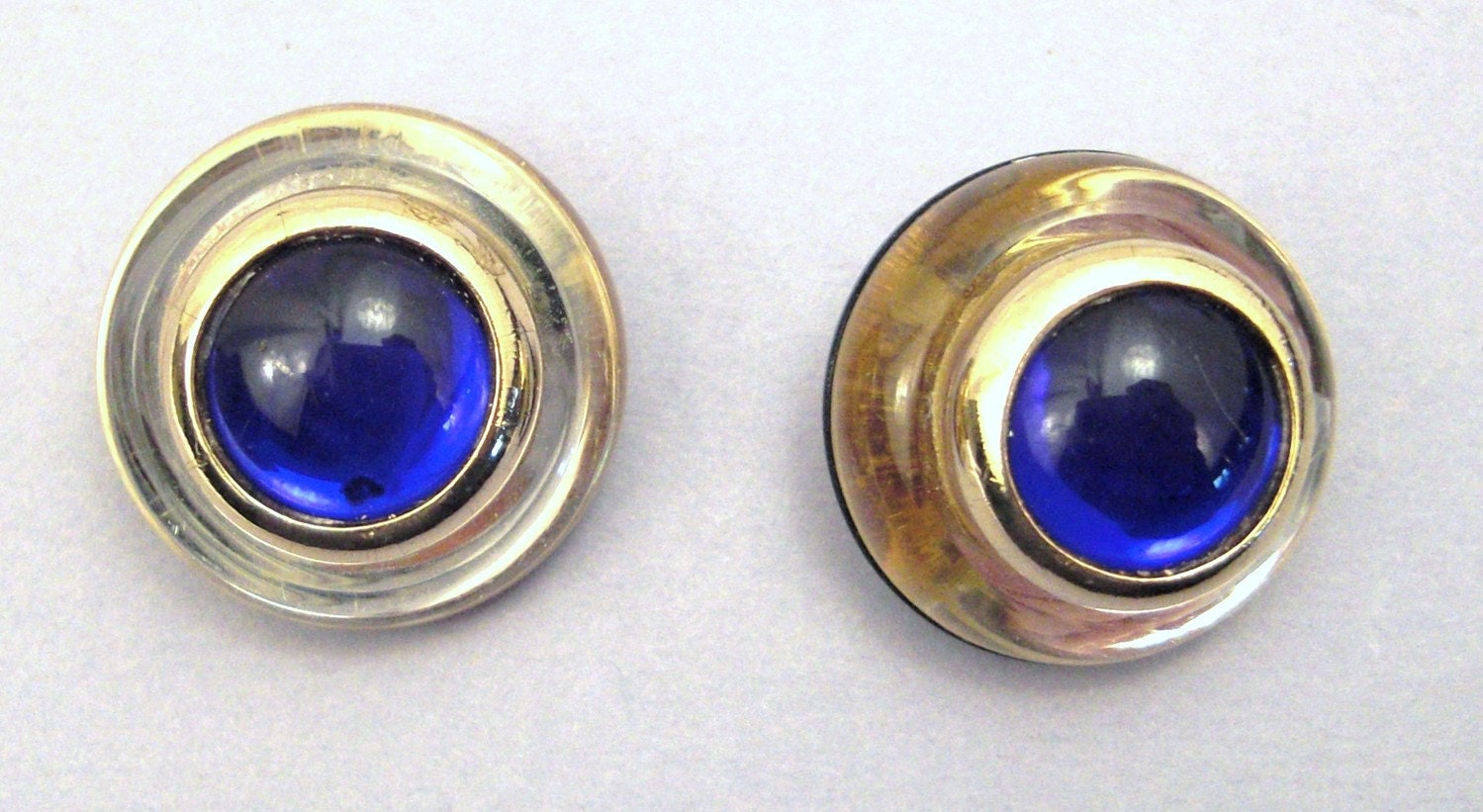 Vintage Lucite Diva Designer Ohrringe Clip Auf 1980Er Jahre Goldfarben Blau Klar Schwarz von vintagevasso