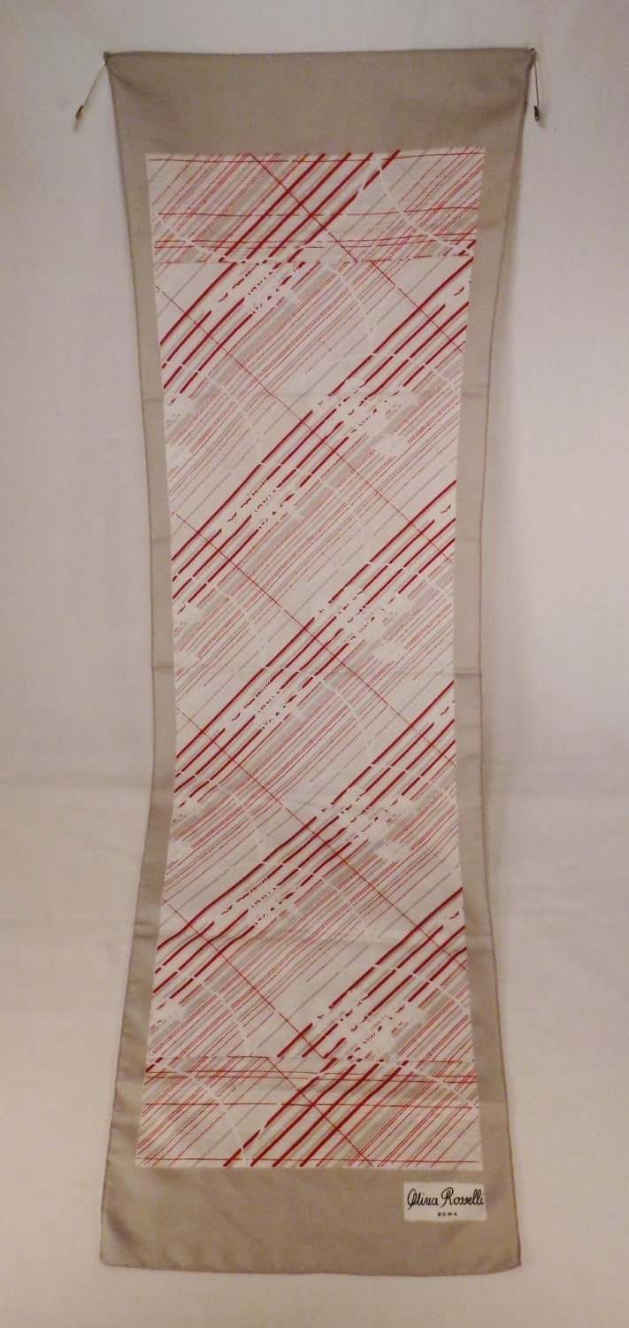 Vintage Olivia Rosselli Schal Viskose Satin Mischung Roma Italien 42 X 13 Graurot Linien von vintagevasso