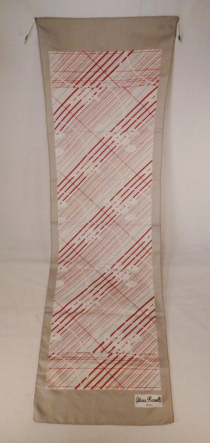Vintage Olivia Rosselli Schal Viskose Satin Mischung Roma Italien 42 X 13 Graurot Linien von vintagevasso