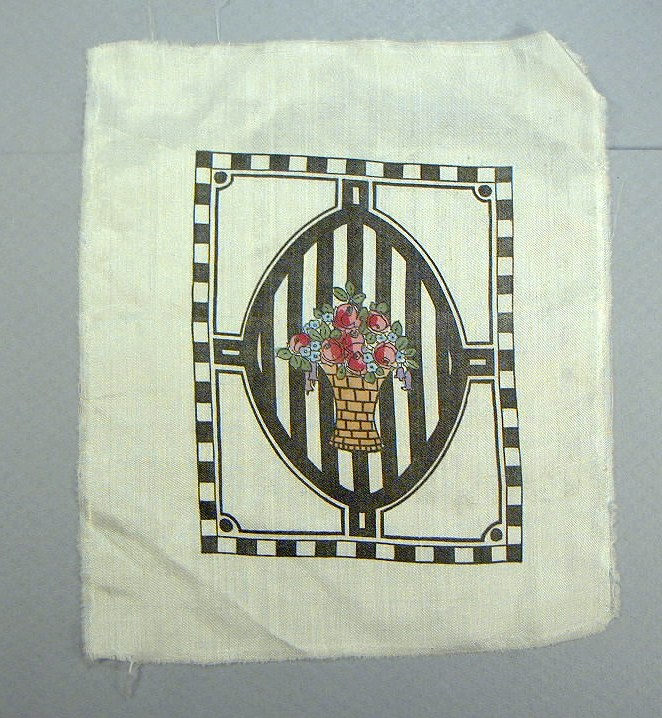 Vintage Quilt Seide Quadratisch Handbemalt Korb Mit Blumen Memphis Schwarz Und Weiß Design Organza 15x15 cm von vintagevasso