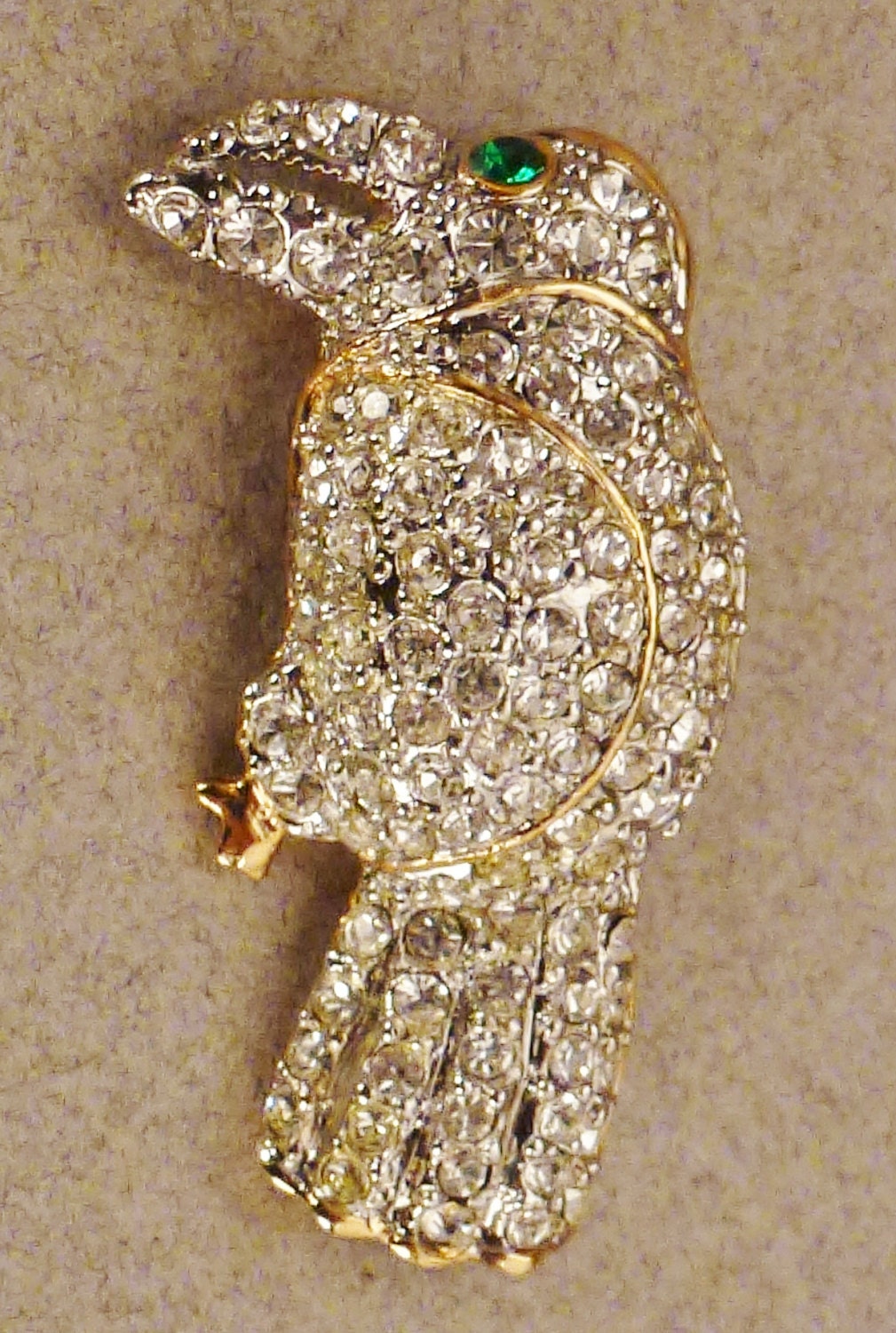 Vogel Papagei Brosche Silber Ton Pavee Strasssteine Klar Ca. 2 X 1 Toller Zustand von vintagevasso