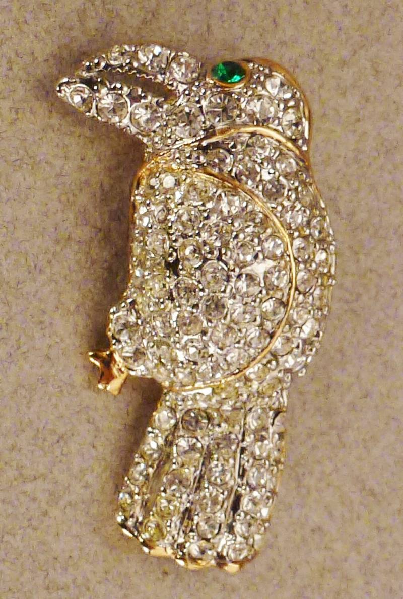 Vogel Papagei Brosche Silber Ton Pavee Strasssteine Klar Ca. 2 X 1 Toller Zustand von vintagevasso