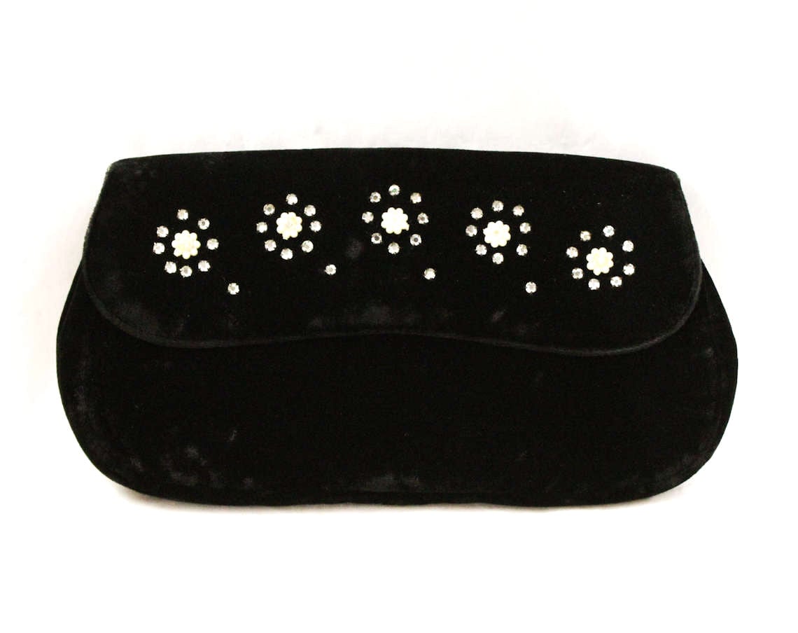 1950Er Jahre Samt Handtasche - Abendtasche 40Er 50Er Accessoires Winter Formelle Tasche Kleine Geldbörse Mit Strasssteinen & Mini Blumen 1950Er Jahre Samt Handtasche - Abendtasche 40Er 50Er Accessoires Winter Formelle Tasche Kleine Geldbörse Mit Strasssteinen & Mini Blumen von vintagevixen