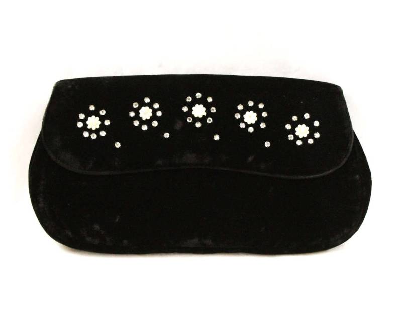 1950Er Jahre Samt Handtasche - Abendtasche 40Er 50Er Accessoires Winter Formelle Tasche Kleine Geldbörse Mit Strasssteinen & Mini Blumen 1950Er Jahre Samt Handtasche - Abendtasche 40Er 50Er Accessoires Winter Formelle Tasche Kleine Geldbörse Mit Strasssteinen & Mini Blumen von vintagevixen