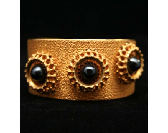 1950S Messing Manschetten Armband Mit Markasit Ohrsteckern - Sommer Goldton Stahlgrau Bold Rockabilly Deadstock 40151-1 1950S Messing Manschetten Armband Mit Markasit Ohrsteckern - Sommer Goldton Stahlgrau Bold Rockabilly Deadstock 40151-1 von vintagevixen