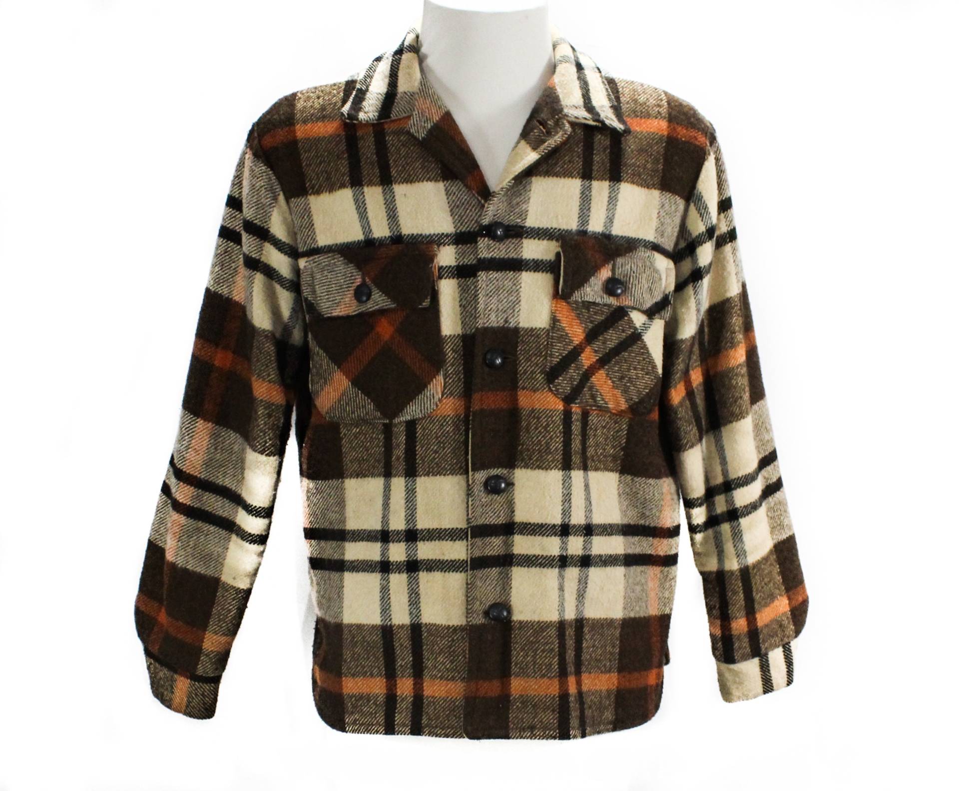 1960S Herren Jacke - Braun Karierte Paper Jack Arbeitskleidung Holzfäller Rustikaler Herbst Oberbekleidung 1960's College Man Label Brust 44 von vintagevixen