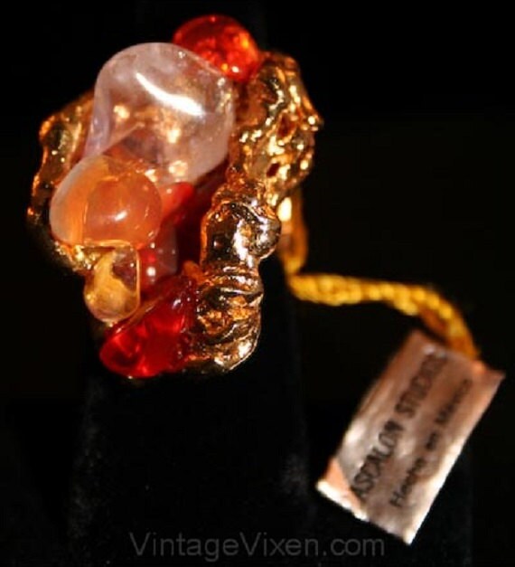 60S Ring - Fab Artisan Style Unikat Schmuck Rock Tumbler Citrin Orange Glassteine Star Appeal Ringgröße 6 32110 60S Ring - Fab Artisan Style Unikat Schmuck Rock Tumbler Citrin Orange Glassteine Star Appeal Ringgröße 6 32110 von vintagevixen