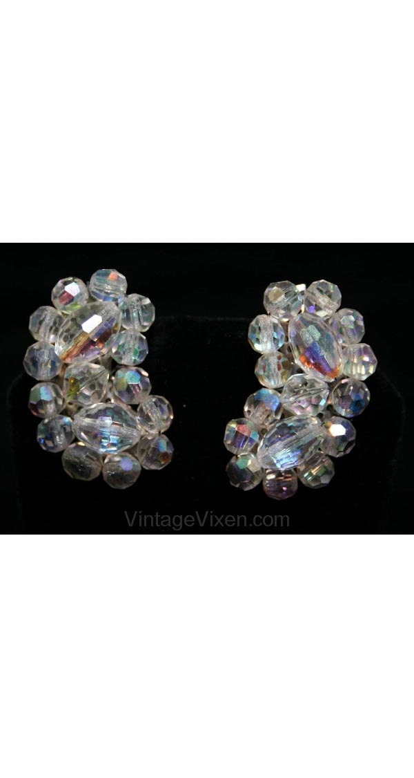 Geschliffene Kristall 1950Er Jahre Perlenohrringe - Am Ohr Gebogen Glamour Ohrclips Klare Glasperlen & Silber 28031-1 Geschliffene Kristall 1950Er Jahre Perlenohrringe - Am Ohr Gebogen Glamour Ohrclips Klare Glasperlen & Silber 28031-1 von vintagevixen