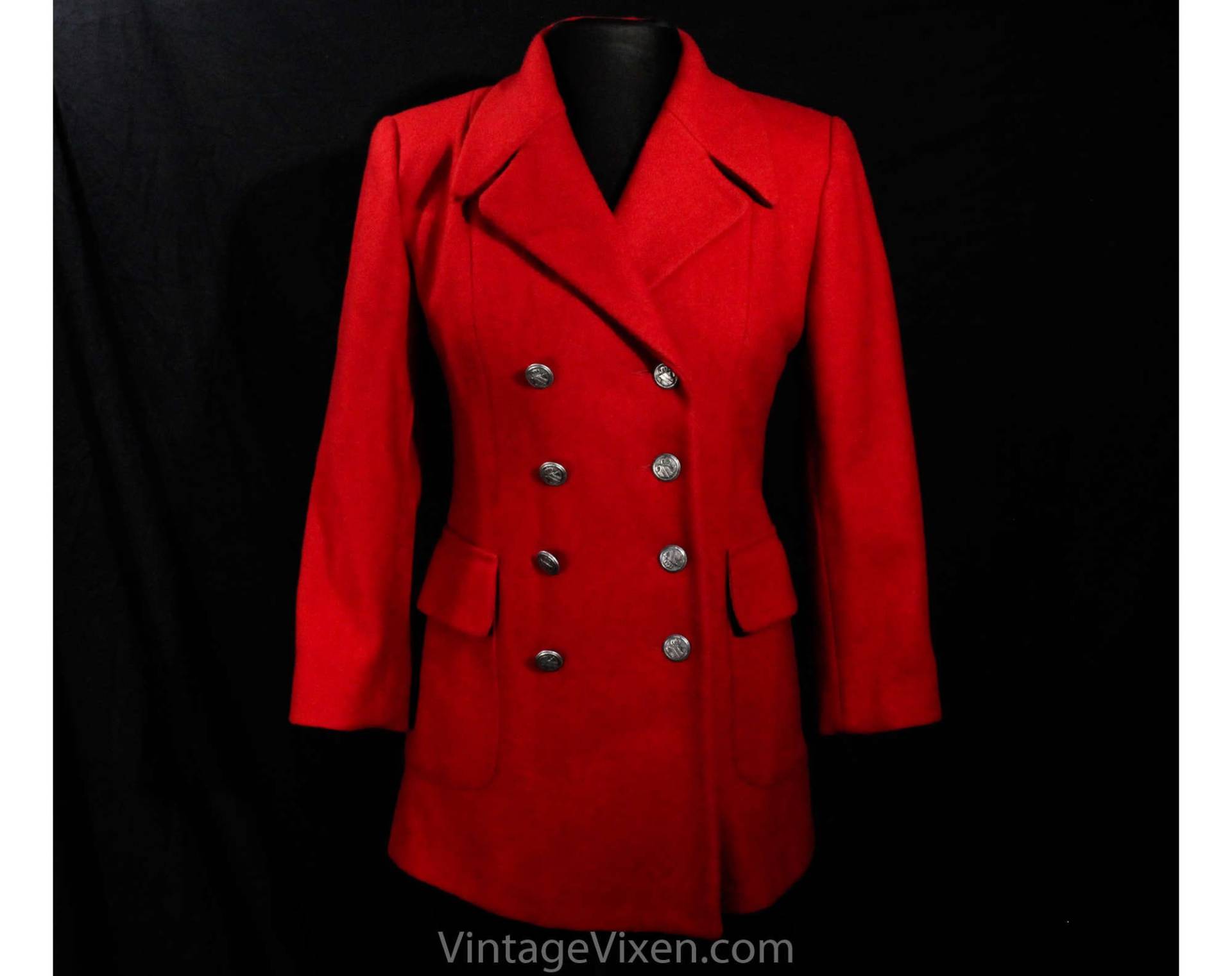 Gr. 6 Rote Jacke - 1990Er Retro Wolle Mit 1940Er Jahre Look Schönes Schneiderhandwerk Zweireihige Münzknöpfe Zierlich Sophisticate Büste 36 Gr. 6 Rote Jacke - 1990Er Retro Wolle Mit 1940Er Jahre Look Schönes Schneiderhandwerk Zweireihige Münzknöpfe Zierlich Sophisticate Büste 36 von vintagevixen