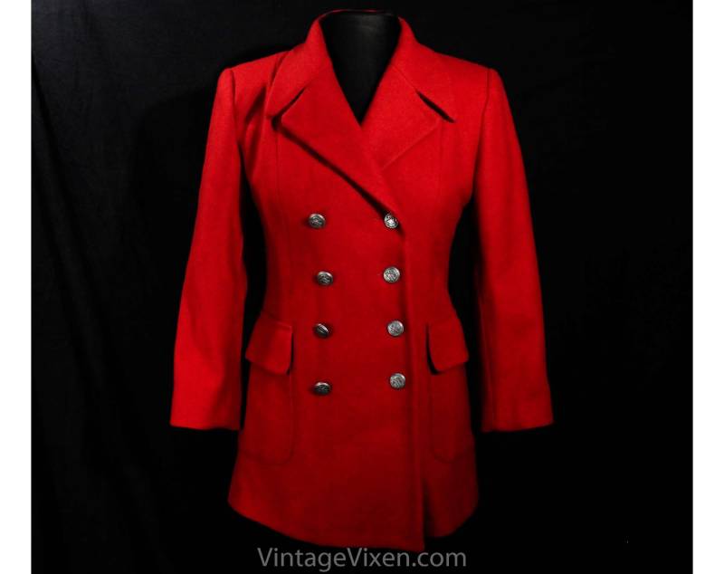 Gr. 6 Rote Jacke - 1990Er Retro Wolle Mit 1940Er Jahre Look Schönes Schneiderhandwerk Zweireihige Münzknöpfe Zierlich Sophisticate Büste 36 Gr. 6 Rote Jacke - 1990Er Retro Wolle Mit 1940Er Jahre Look Schönes Schneiderhandwerk Zweireihige Münzknöpfe Zierlich Sophisticate Büste 36 von vintagevixen