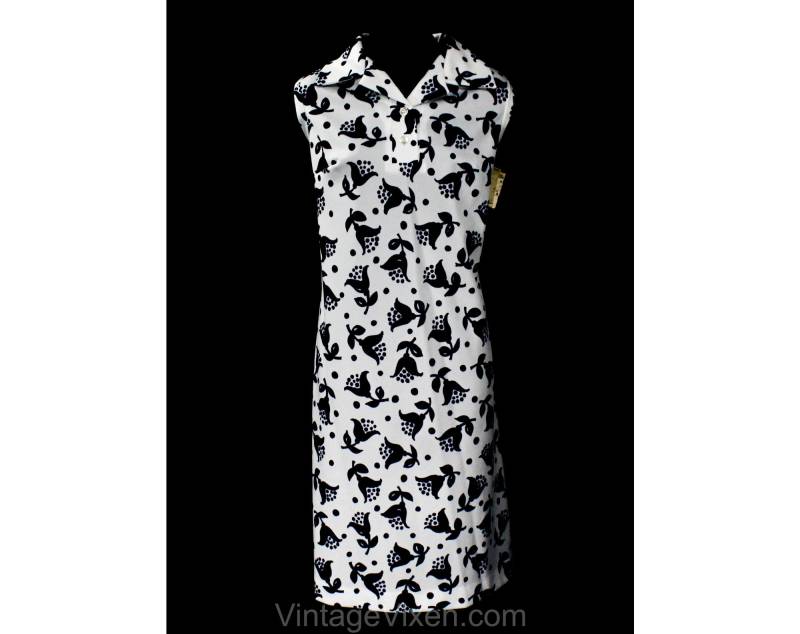 Großes 60Er Jahre Floral Sommerkleid - Größe 44 Ärmellos 1960Er Marineblau & Weißer Strick Rollkragen Preppy Cute Mod Neu Mit Etikett Deadstock Großes 60Er Jahre Floral Sommerkleid - Größe 44 Ärmellos 1960Er Marineblau & Weißer Strick Rollkragen Preppy Cute Mod Neu Mit Etikett Deadstock von vintagevixen