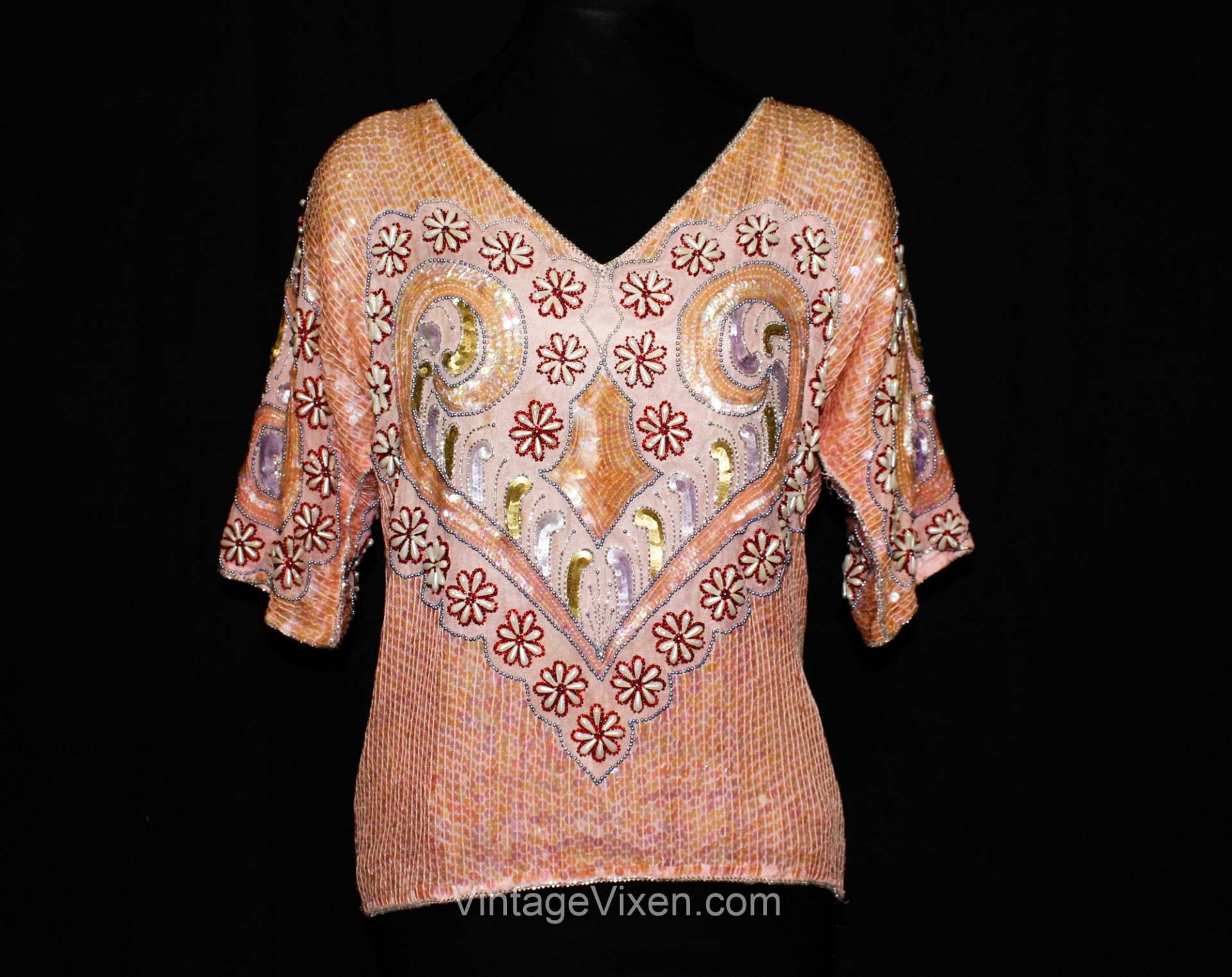 Herzchen Abendbluse - Haute Boho 1970Er Jahre Herz Motiv Pailletten Top Size 10 70Er 80Er Pinkes Formelles Hemd Einzigartiges Design Büste 38 39002 Herzchen Abendbluse - Haute Boho 1970Er Jahre Herz Motiv Pailletten Top Size 10 70Er 80Er Pinkes Formelles Hemd Einzigartiges Design Büste 38 39002 von vintagevixen